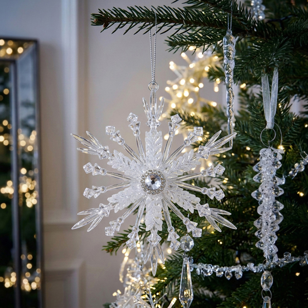 Frosted Shiny Snowflake Decoration White Image 2