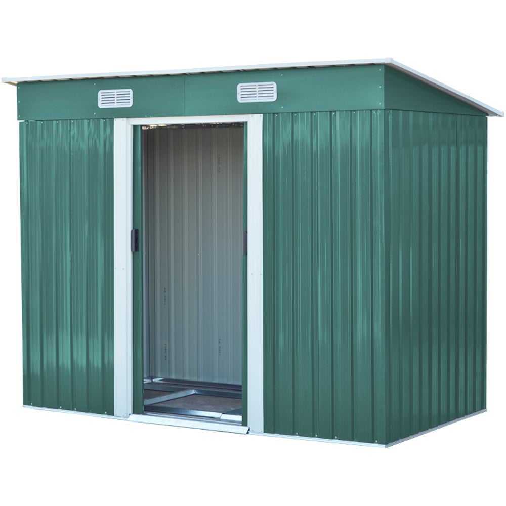 Living and Home 4 x 8ft Green Outdoor Flat Roof Double Sliding Door Metal Shed Image 4