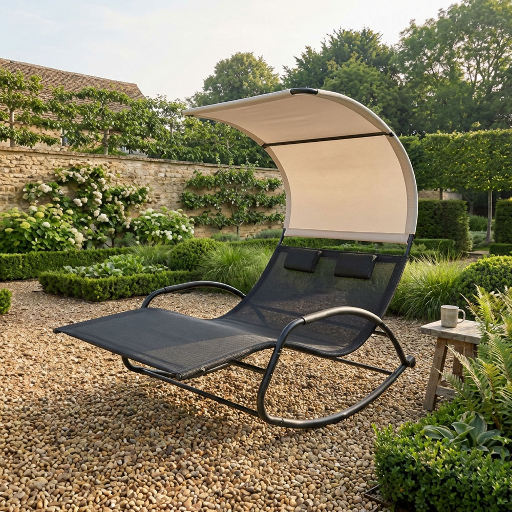 Outdoor Essentials Carmen Black Double Chaise Rocker Chair Image 5