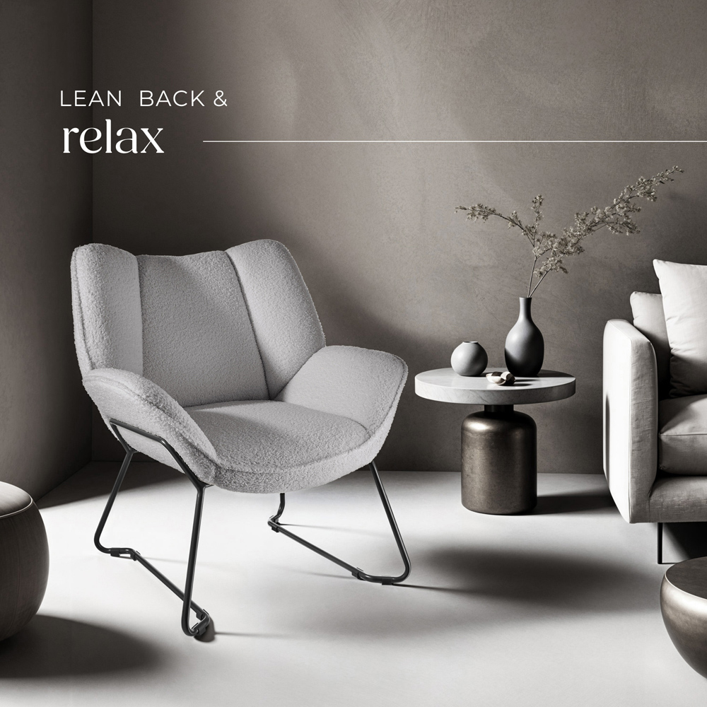 tectake Kjeld Light Grey Boucle Fabric Armchair Image 8