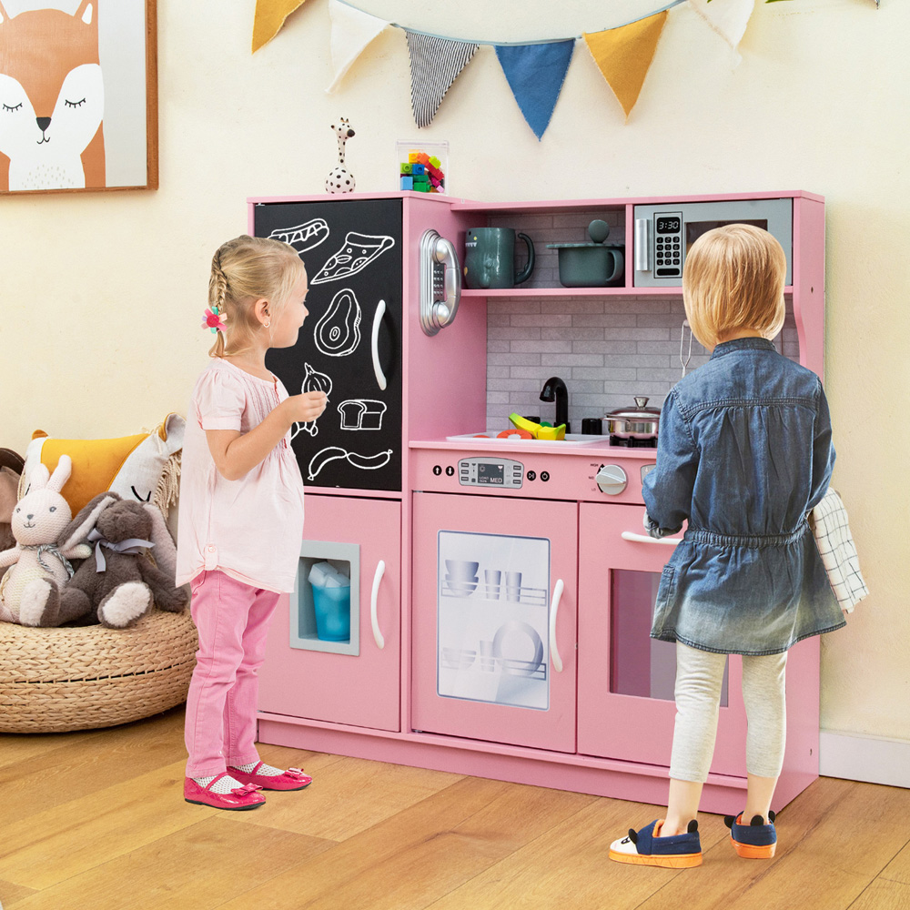 Costway Pink Toddler Pretend Kitchen Playset with Accessories Image 2