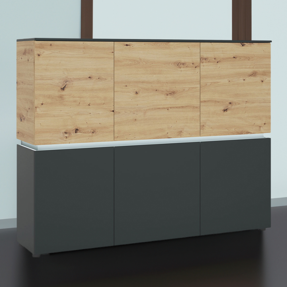 Florence Luci 6 Door Platinum and Oak Storage Cabinet with LED Lighting Image 1