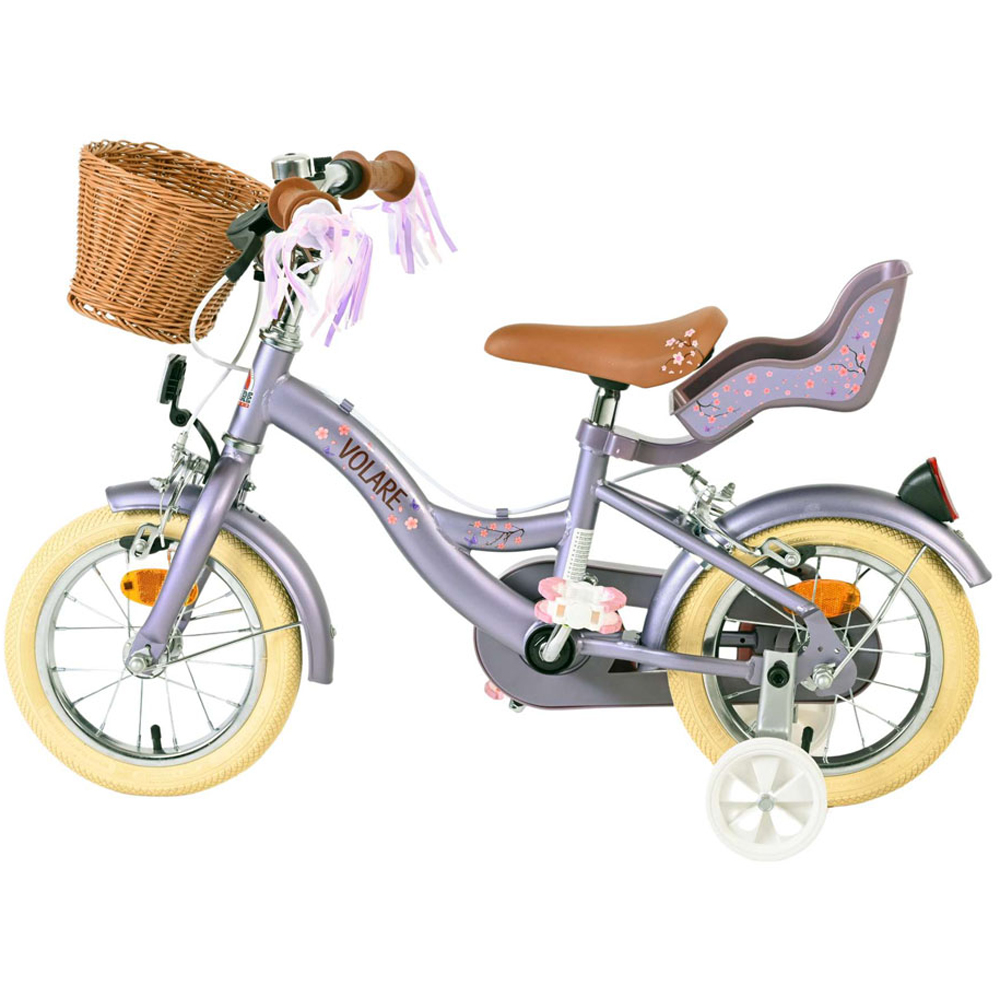 Volare Blossom Kids 12 inch Purple Bike with Stabilisers Doll Seat and Basket Image 5