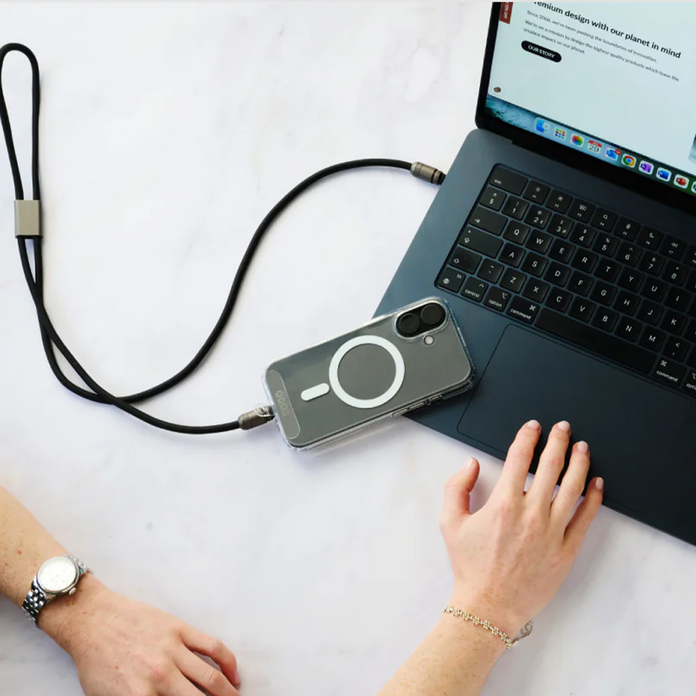 QDOS PowerLoop Black USB-C to USB-C Lanyard Cable 1.2m Image 2