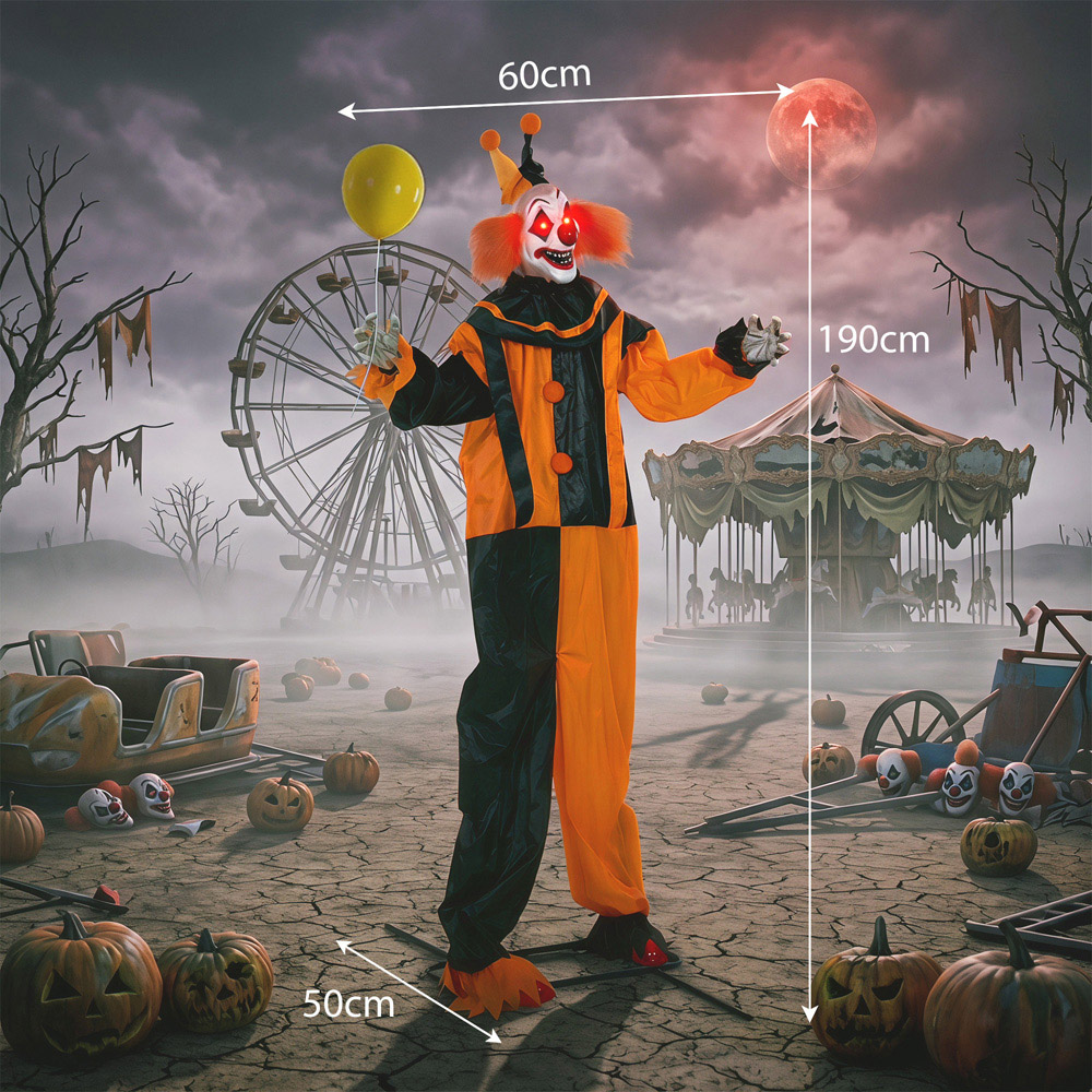 HOMCOM Light Up Life-Size Light Up Animated Clown Halloween Decoration 6ft Image 9