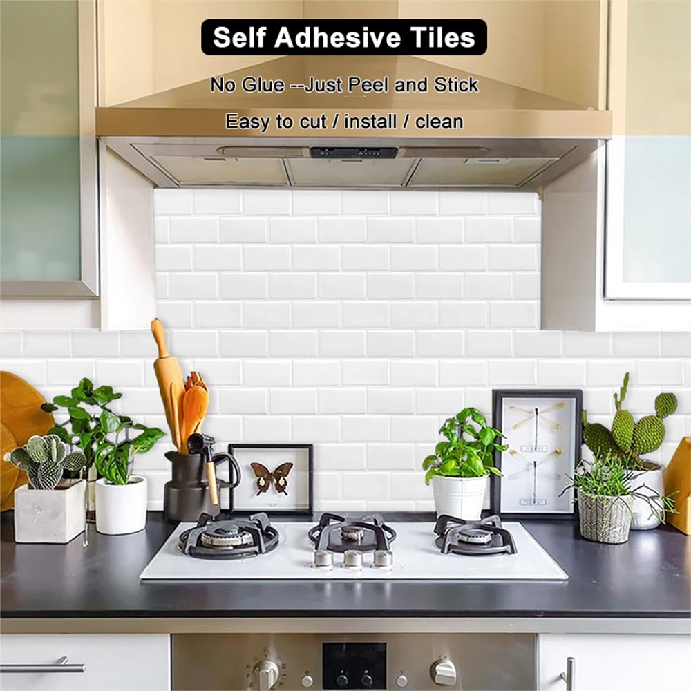 Living and Home 1.2mm 3D Effect White Peel and Stick Backsplash Tiles 30.5 x 30.5cm 10 Pack Image 4