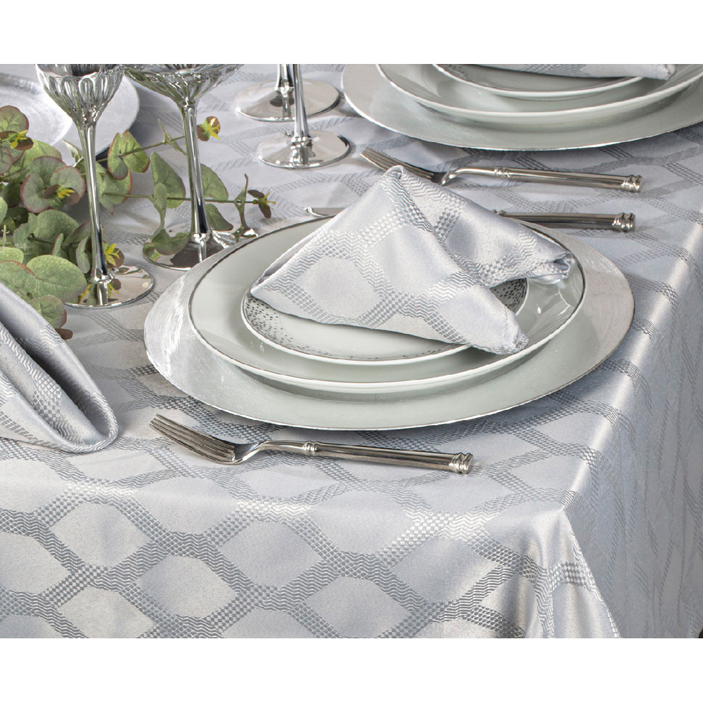 Waterside Geo Silver 9 Piece Tablecloth Set Image 2