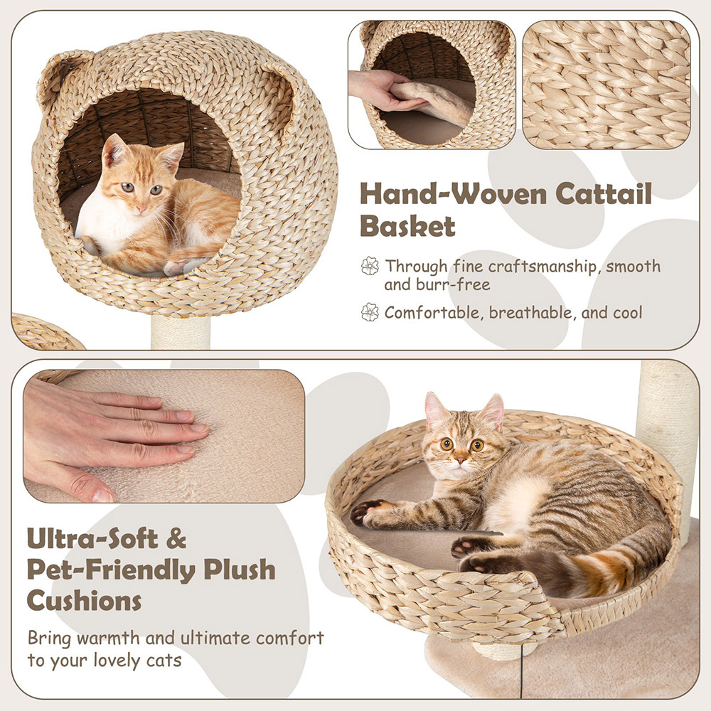 Costway 121cm Natural Cat Tree Scratcher with Cattail Fluff Condo Image 8