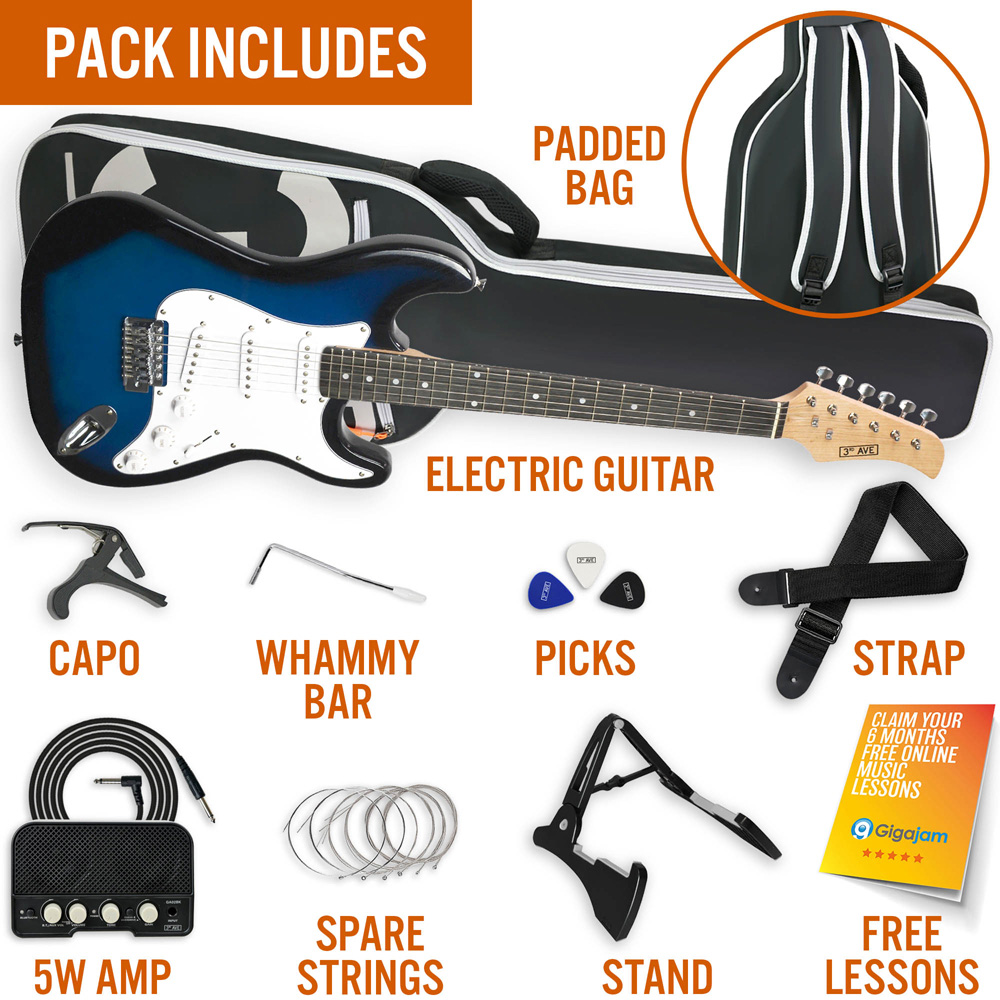 3rd Avenue Blueburst Full Size Electric Guitar Set Image 5