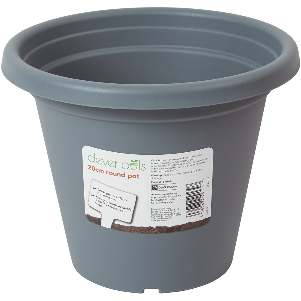 Clever Pots Round Plant Pot with Reservoir Charcoal Grey 20cm Image 2