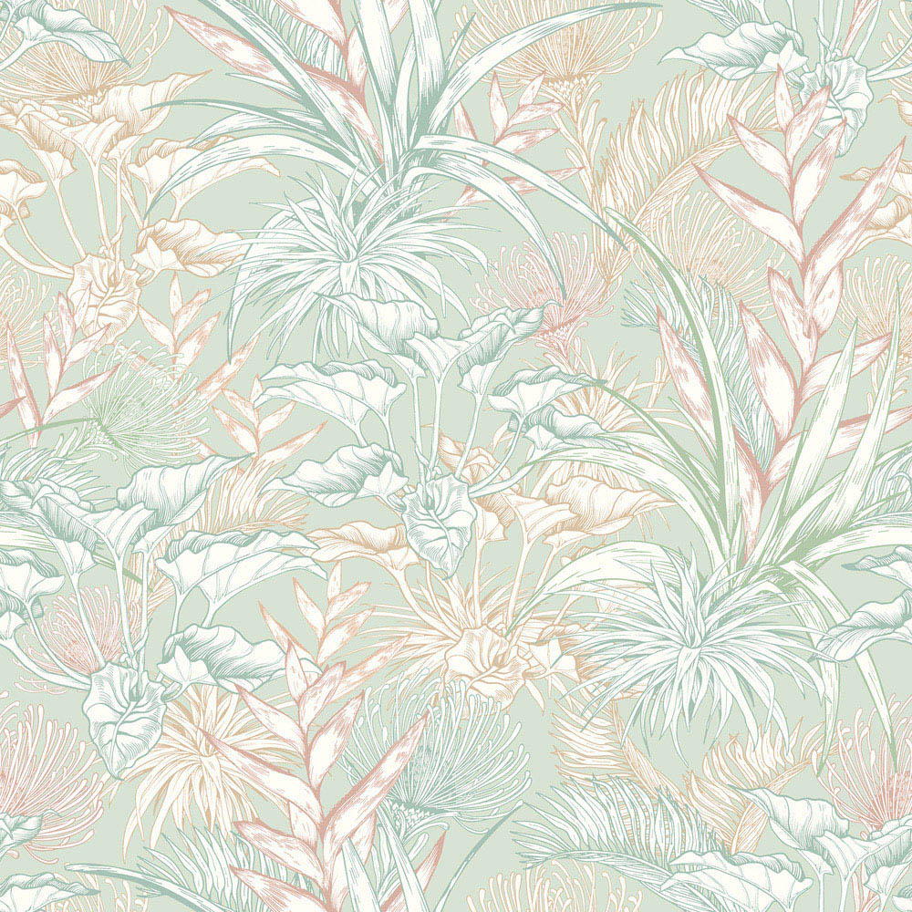 Hoopla Walls Oasis Tropical Canopy Duck Egg Mix Wallpaper Image 1