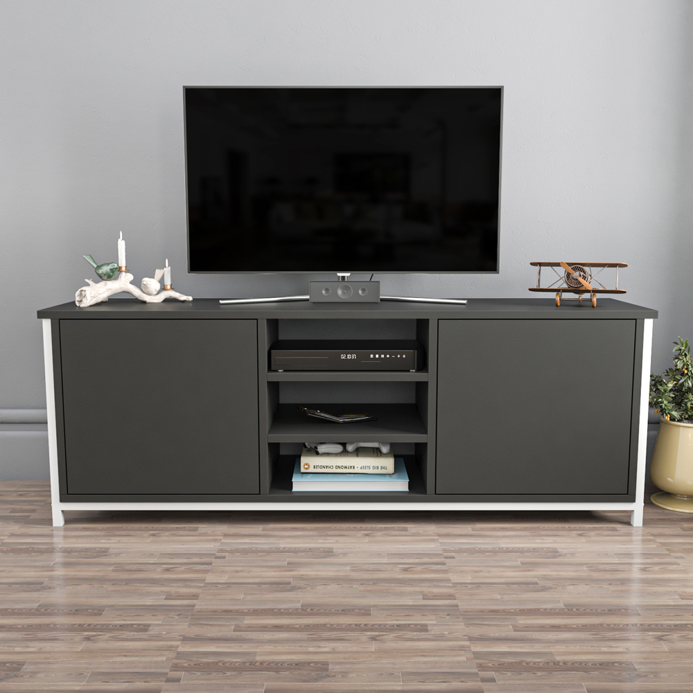 Decorotika Otis 2 Door 3 Shelf White and Anthracite TV Stand for 63 inch TV Image 4