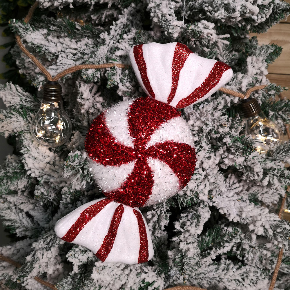 Samuel Alexander Red and White Glitter Candy Sweet Hanging Christmas Decoration 28cm Image 6