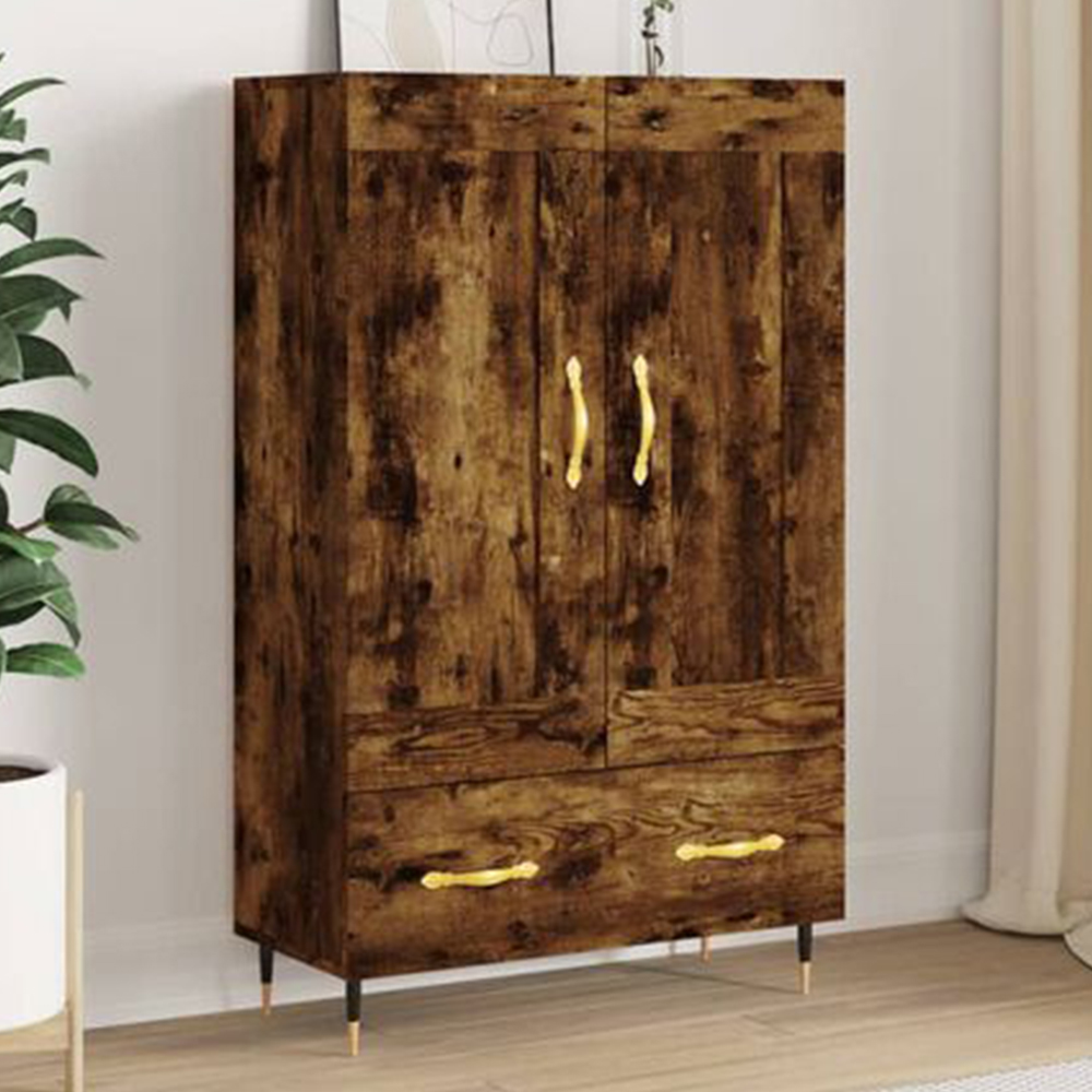 vidaXL 2 Door Single Drawer Smoked Oak Highboard Image 1