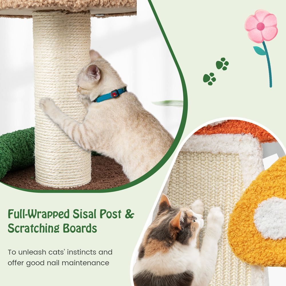 Costway Multicolour Mushroom Cat Tree Tower with Natural Sisal Posts 102cm Image 7