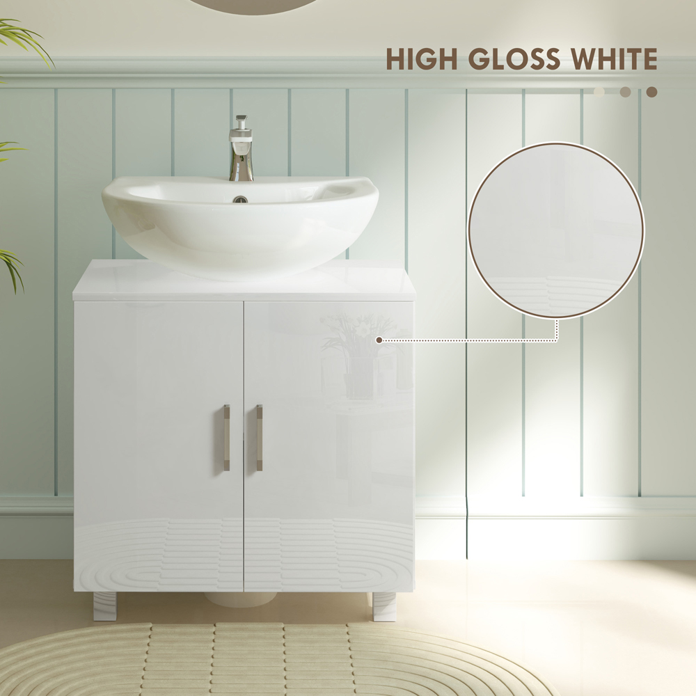Portland 2 Door White High Gloss Freestanding Bathroom Under-Sink Cabinet Image 7