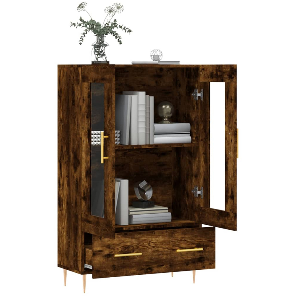 vidaXL 2 Glass Door Single Drawer Smoked Oak Highboard Image 4
