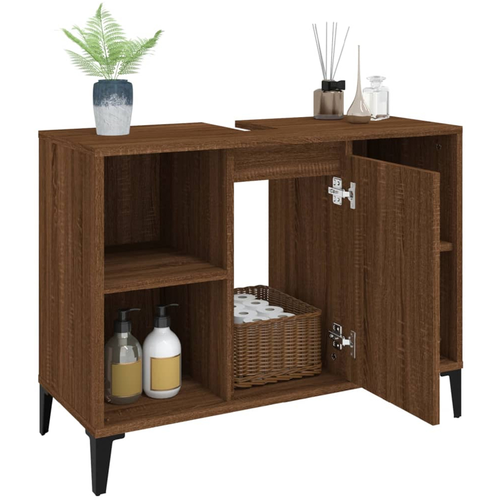 vidaXL Single Door 4 Shelf Brown Oak Wood Washbasin Cabinet Image 4
