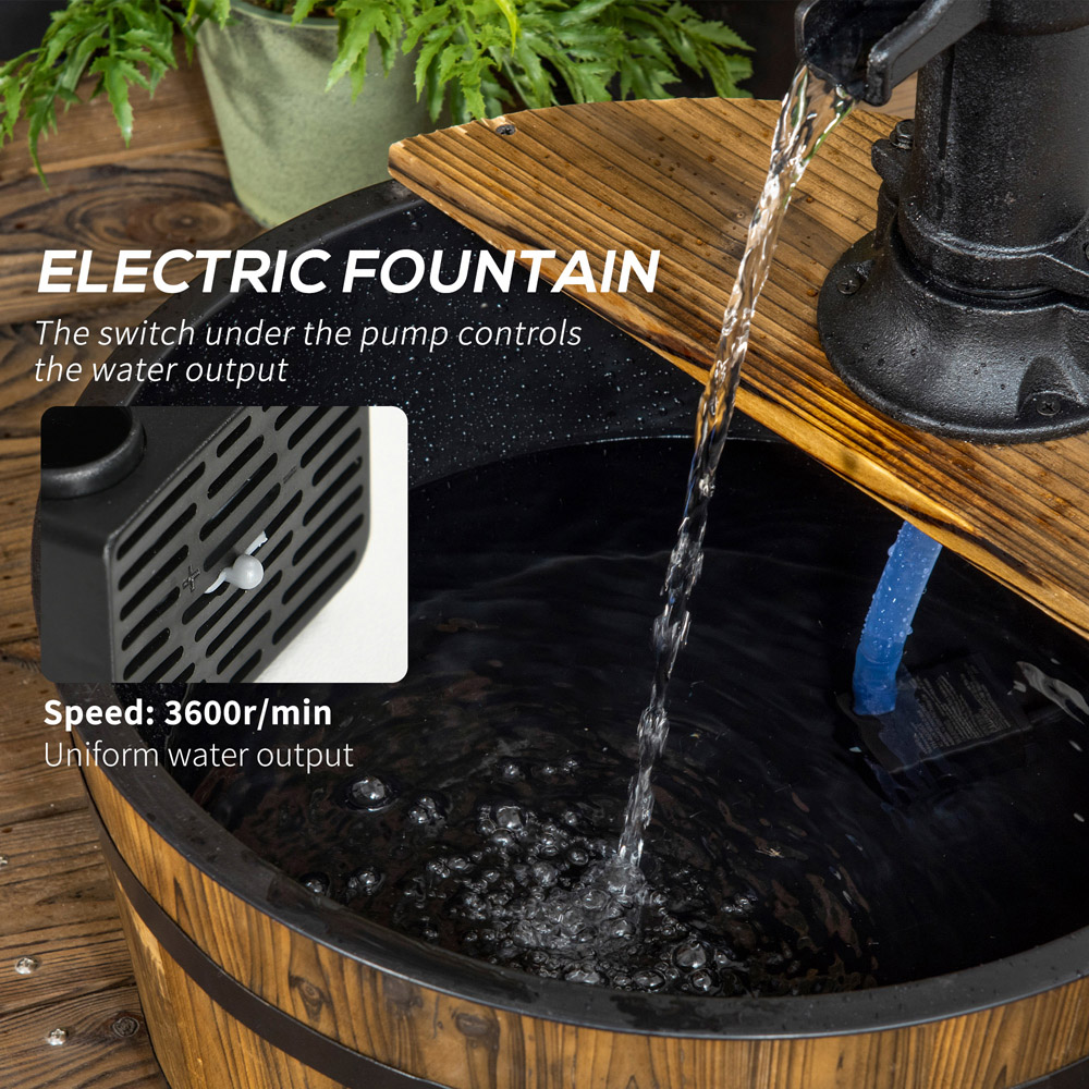 Outsunny Wooden Barrel Fountain Water Feature Image 5