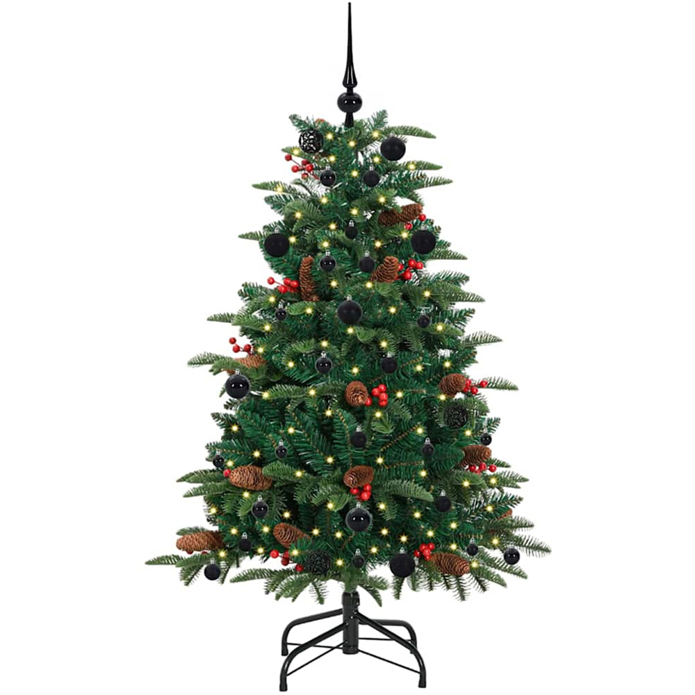 vidaXL Pre-Lit Warm White LED and Black Baubles Green Artificial Christmas Tree with Stand 5ft Image 1