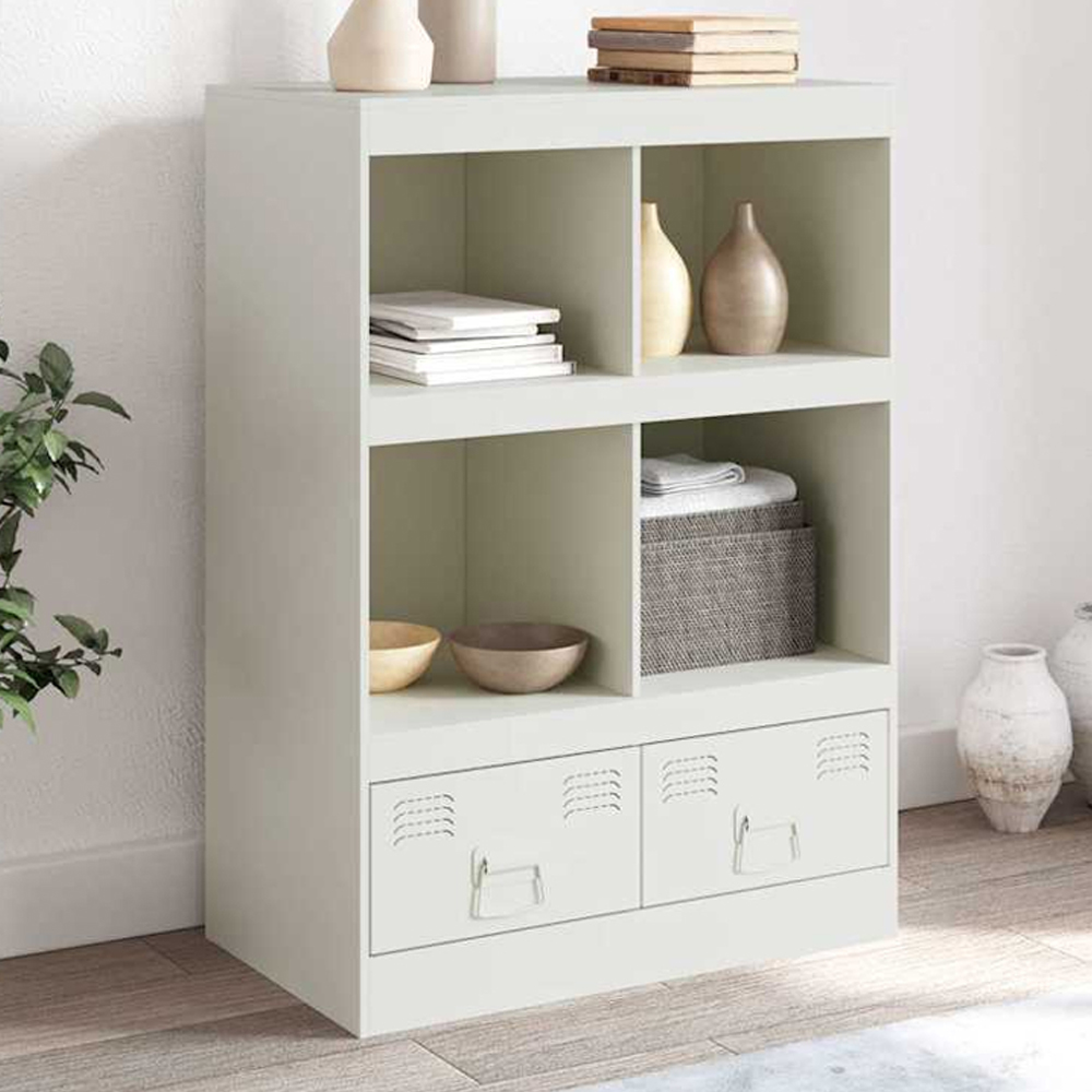 vidaXL 2 Drawer 4 Open Shelf White Steel Highboard Image 1