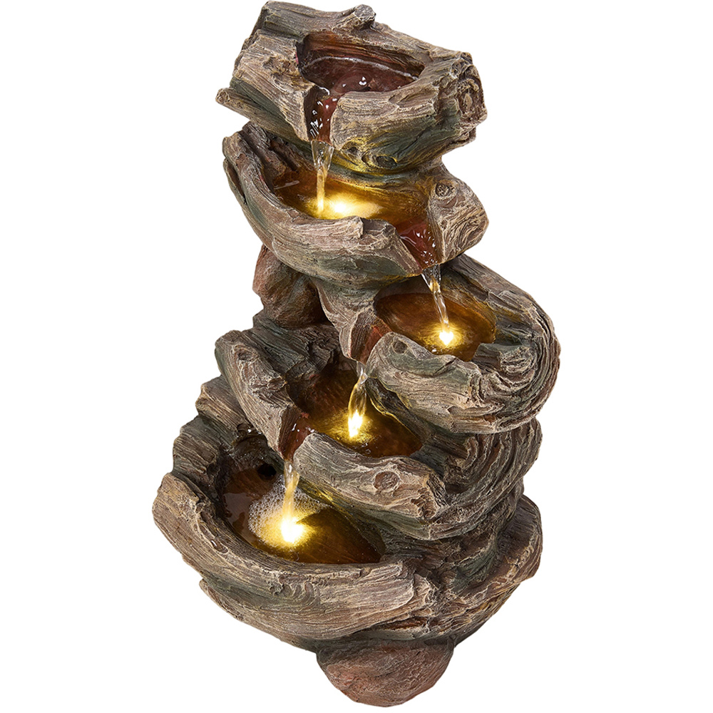 Living and Home 5-Tier Resin Log Wood and Rock Effect Solar LED Water Feature Image 2