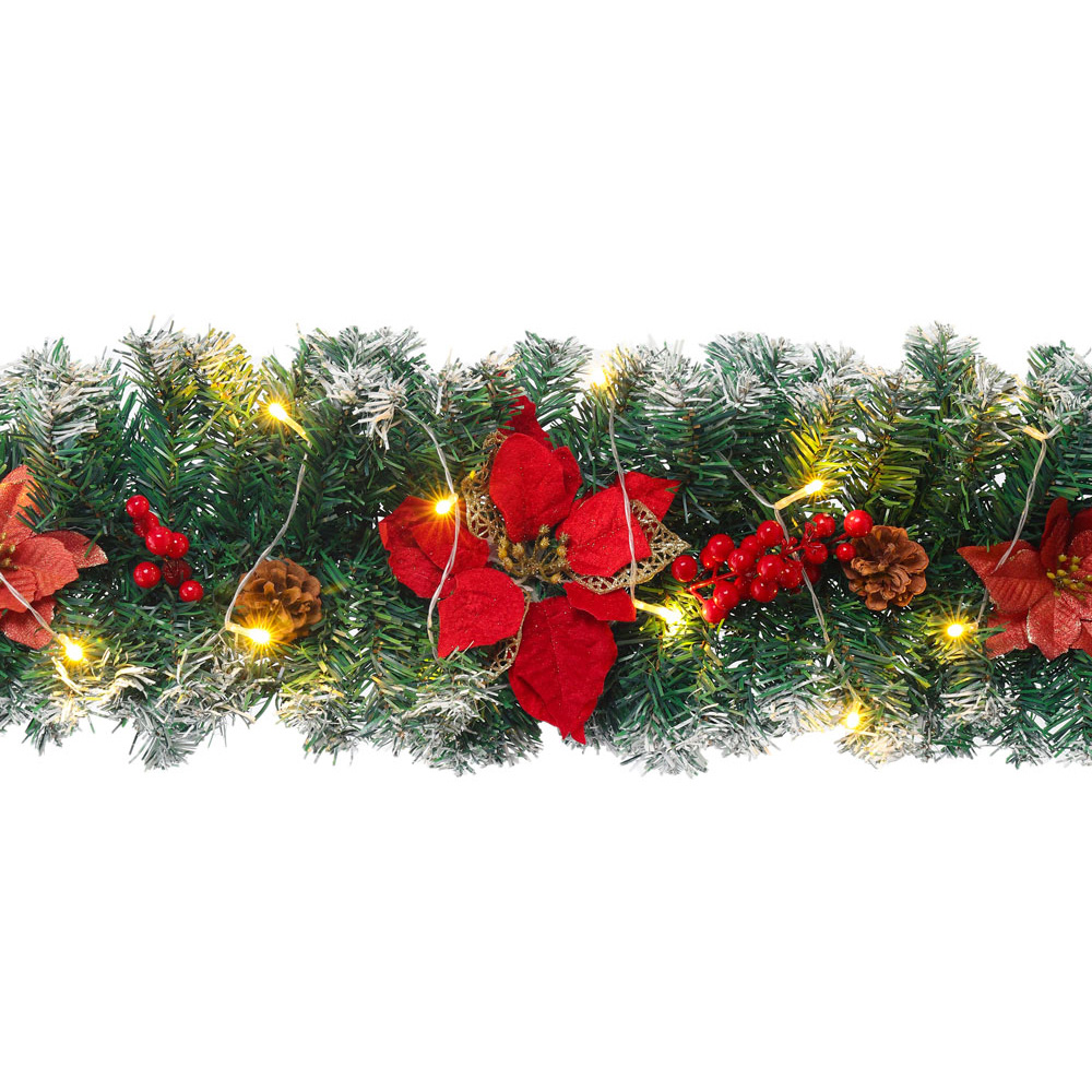 Living and Home Christmas Garland with Red Flower and Berries 270cm Image 5