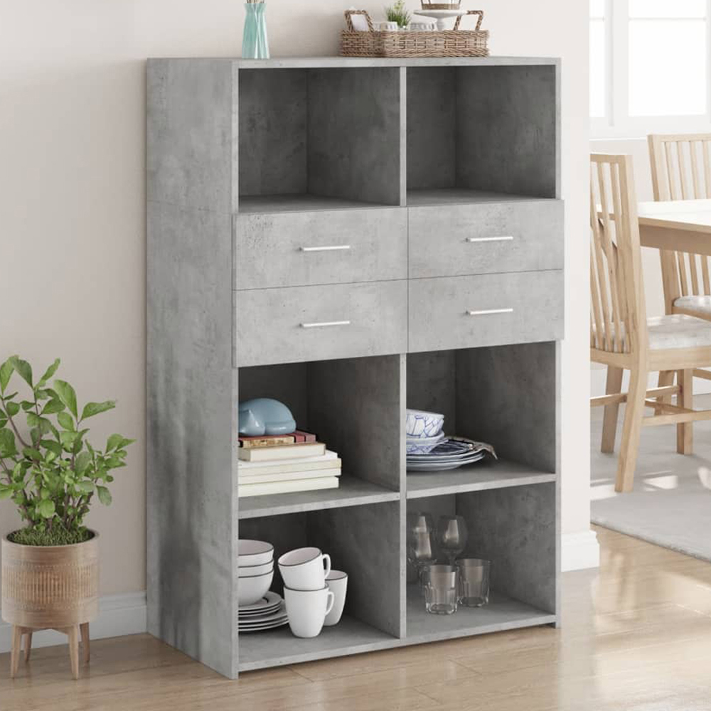 vidaXL 4 Drawer 6 Shelf Concrete Grey Highboard Image 1