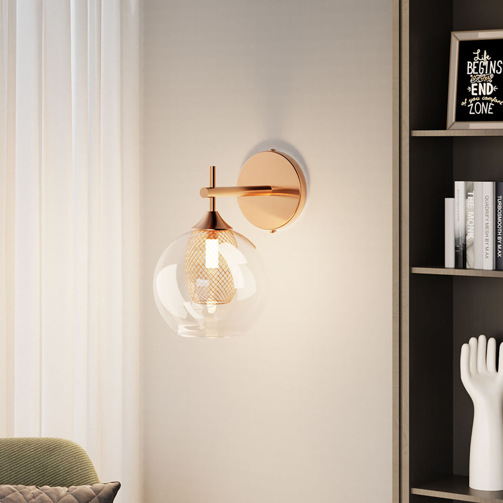 Living and Home Gold Glass Globe Hardwired Metal Base G9 Wall Light Image 2