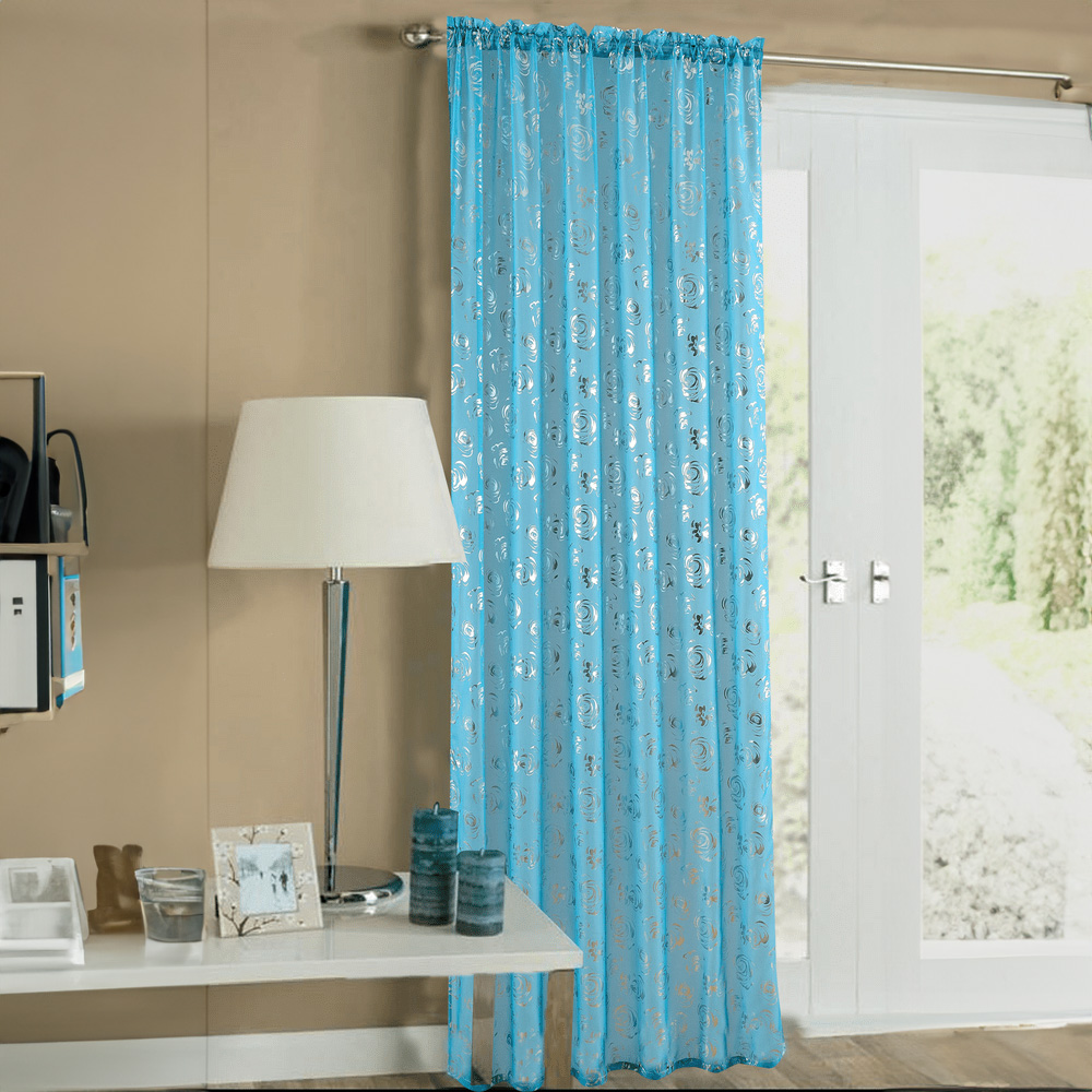 Velosso Geneva Teal Foil Flower Voile Panel 150 x 122cm Image 1