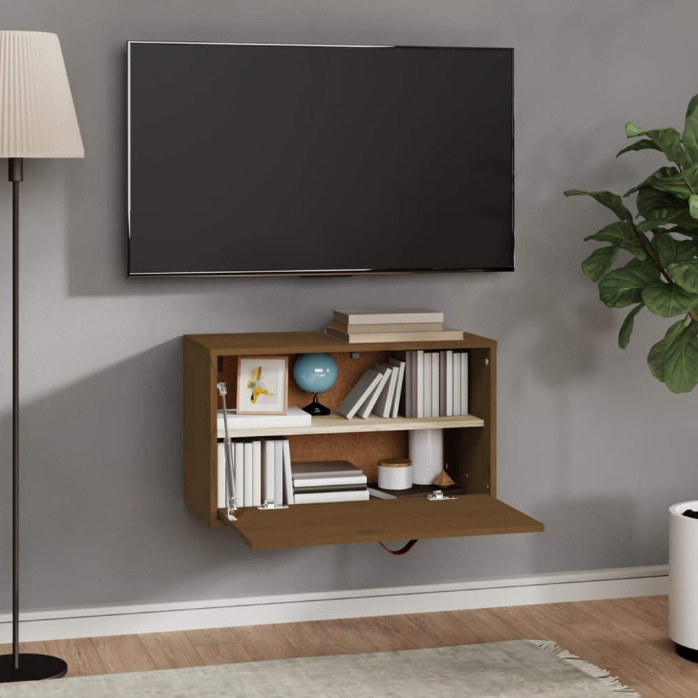 vidaXL Single Door Honey Brown Solid Pine Wood Wall Cabinet Image 7
