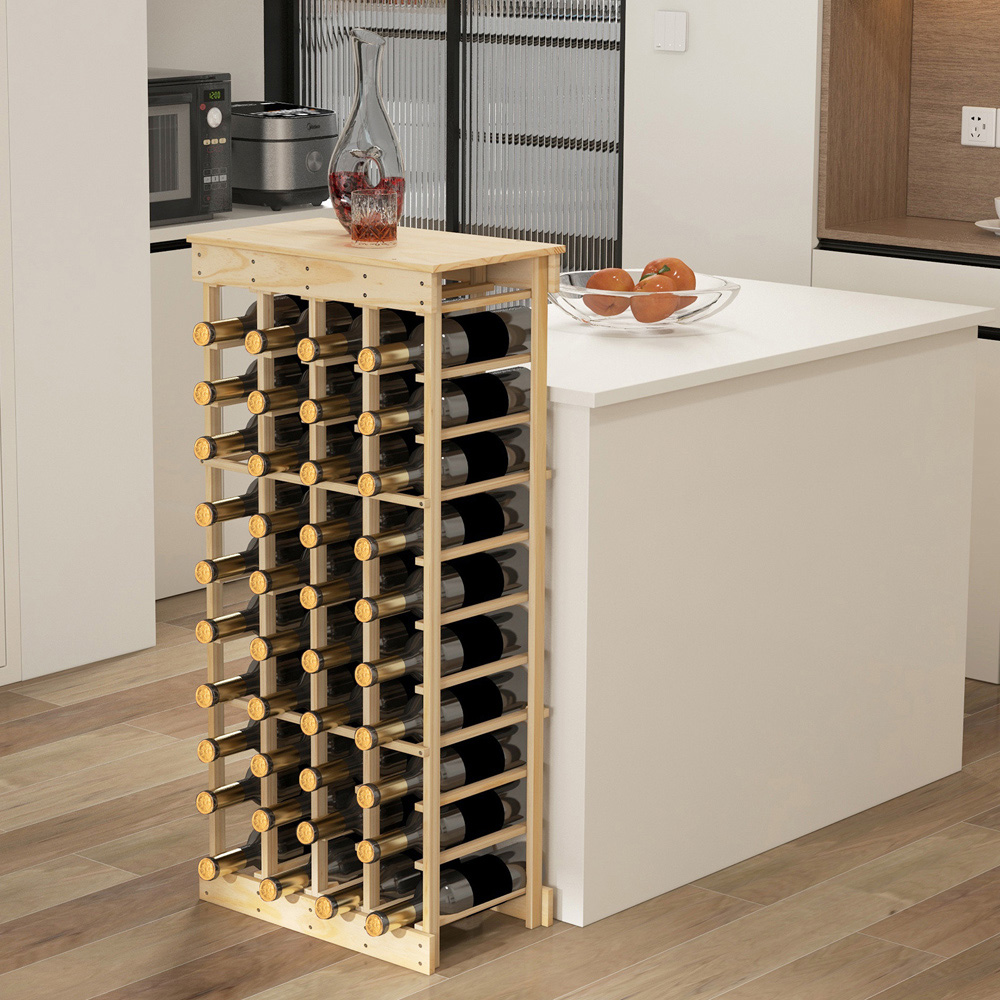Costway 40 Bottle Pine Wood Freestanding Wine Rack Image 2