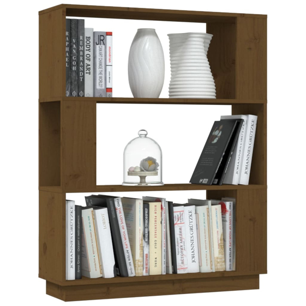 vidaXL 3 Shelf Honey Brown Solid Wood Bookcase Image 4