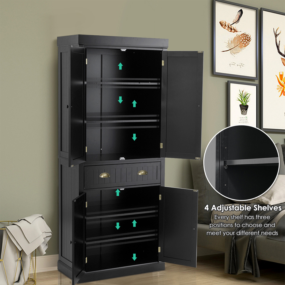 Costway 4 Door Single Drawer Black Kitchen Cupboard Image 4