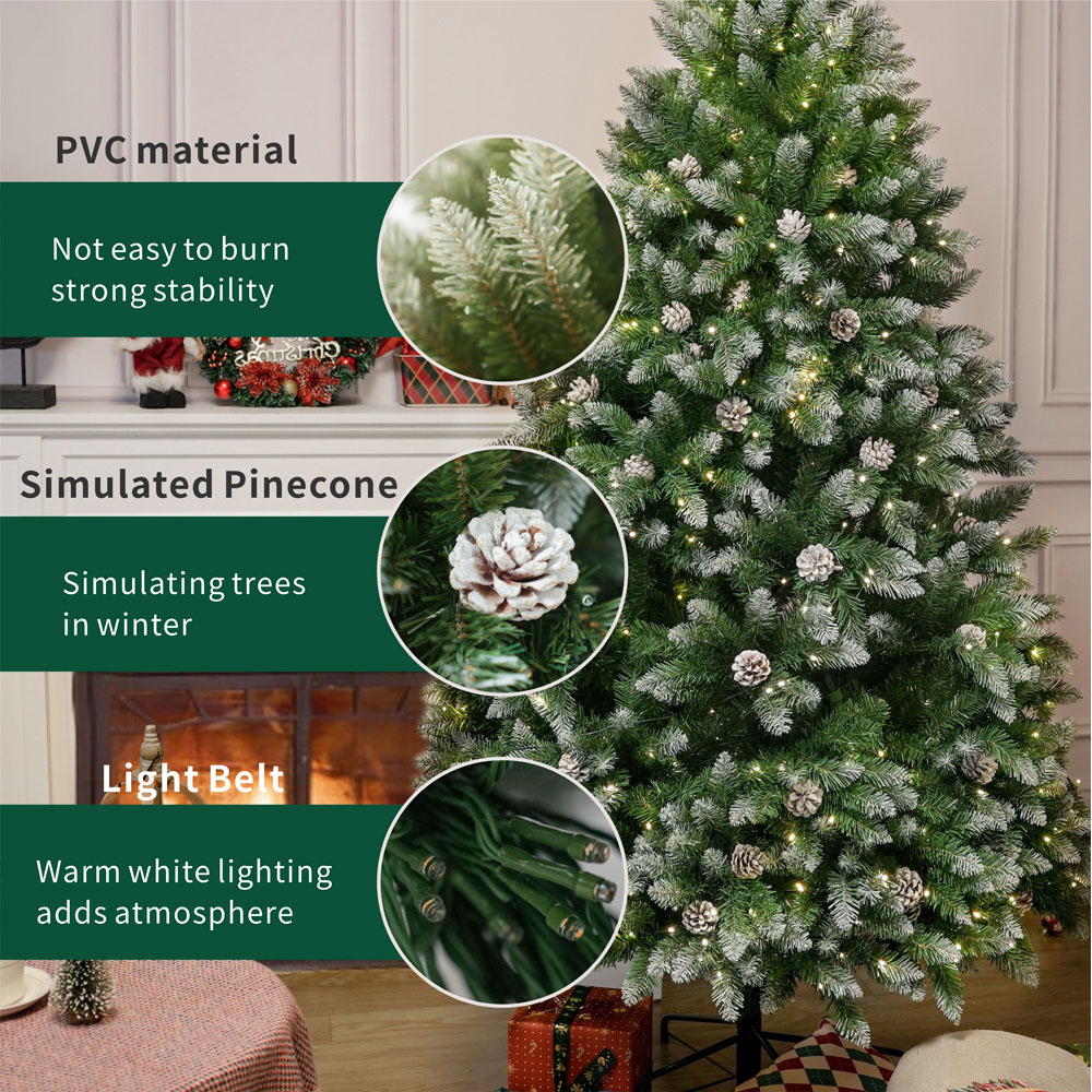 Abrihome Pre Lit Snow Flocked Artificial Christmas Tree 7ft Image 3