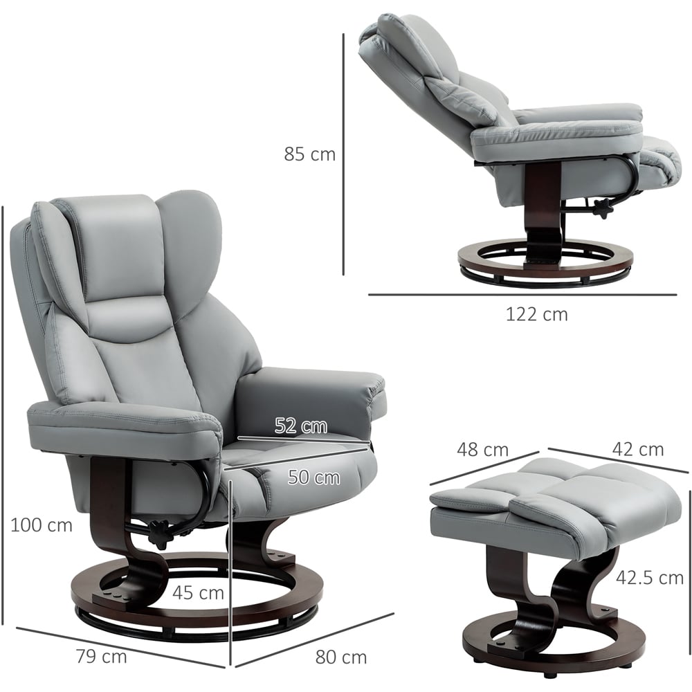 Portland Light Grey PU Leather Recliner Armchair with Footrest Image 7