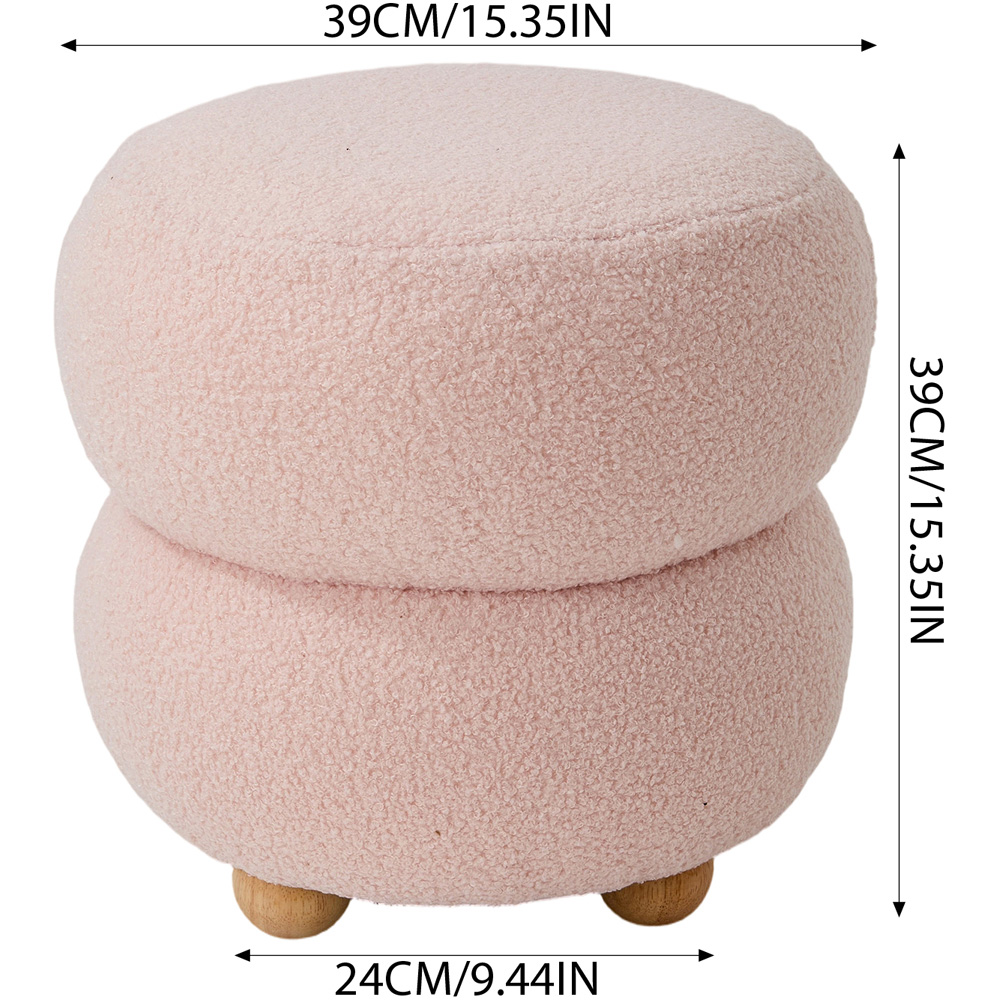Living and Home Pink Teddy Fleece Double Layer Round Footstool Image 9