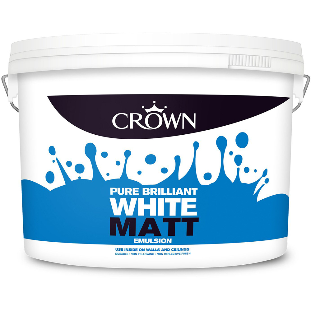 Crown Walls and Ceilings Pure Brilliant White Matt Emulsion Paint 10L Image 2