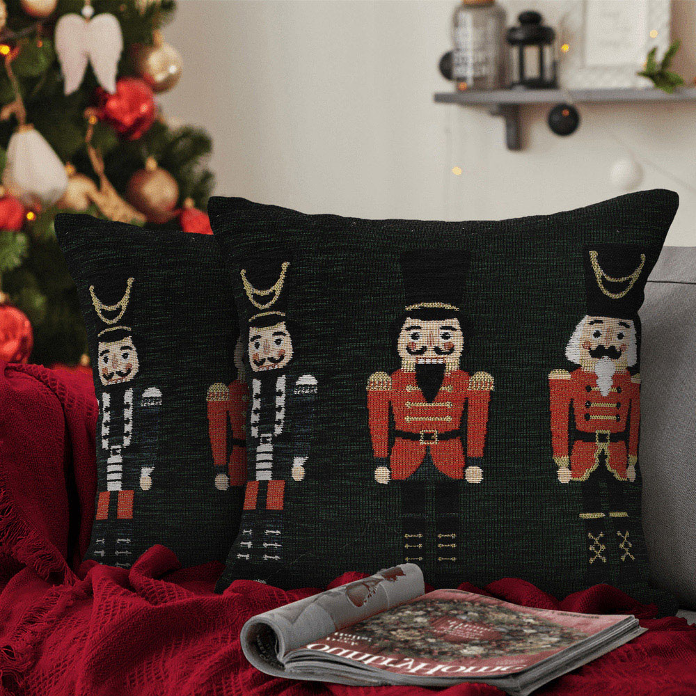 Noel Square Green Xmas Nutcracker Cotton Chenille Cushion Image 2