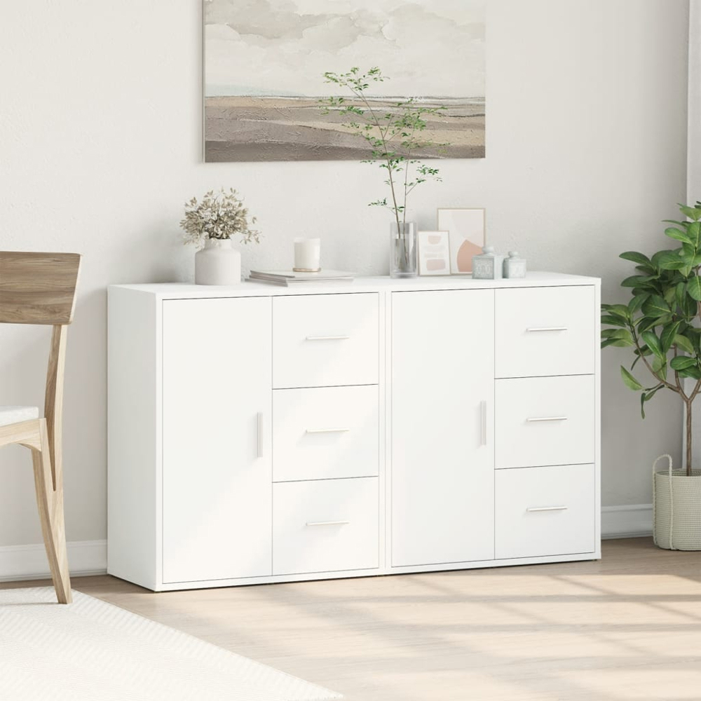 vidaXL Single Door 3 Drawer White Sideboard Set of 2 Image 3
