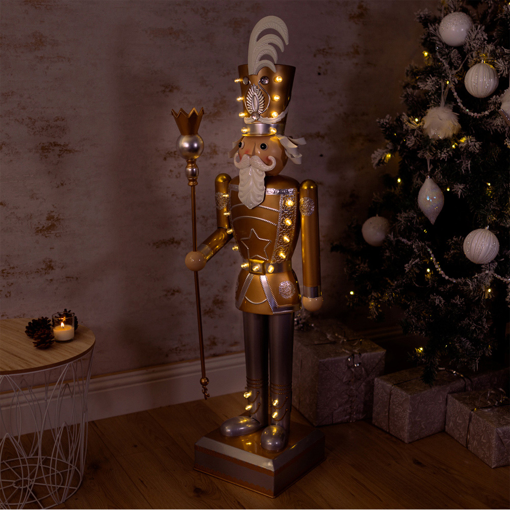 Marco Paul Gold and White In Lit Giant Nutcracker Image 3