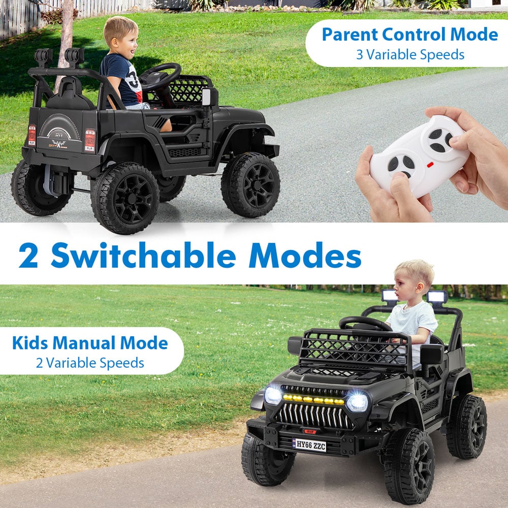 Costway Kids Black Ride On Truck with Remote Control and LED lights 12V Image 4