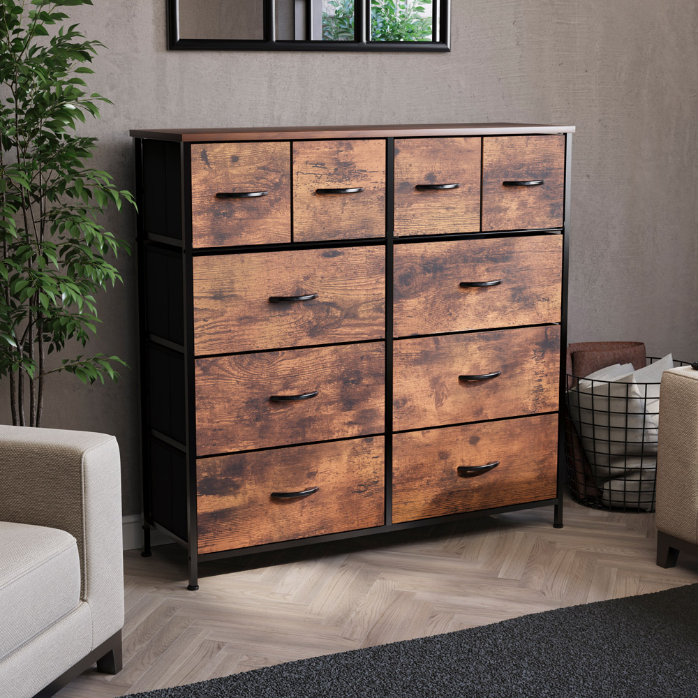 Vida Designs Chorley 10 Drawer Rustic Brown Fabric Chest of Drawer Image 4