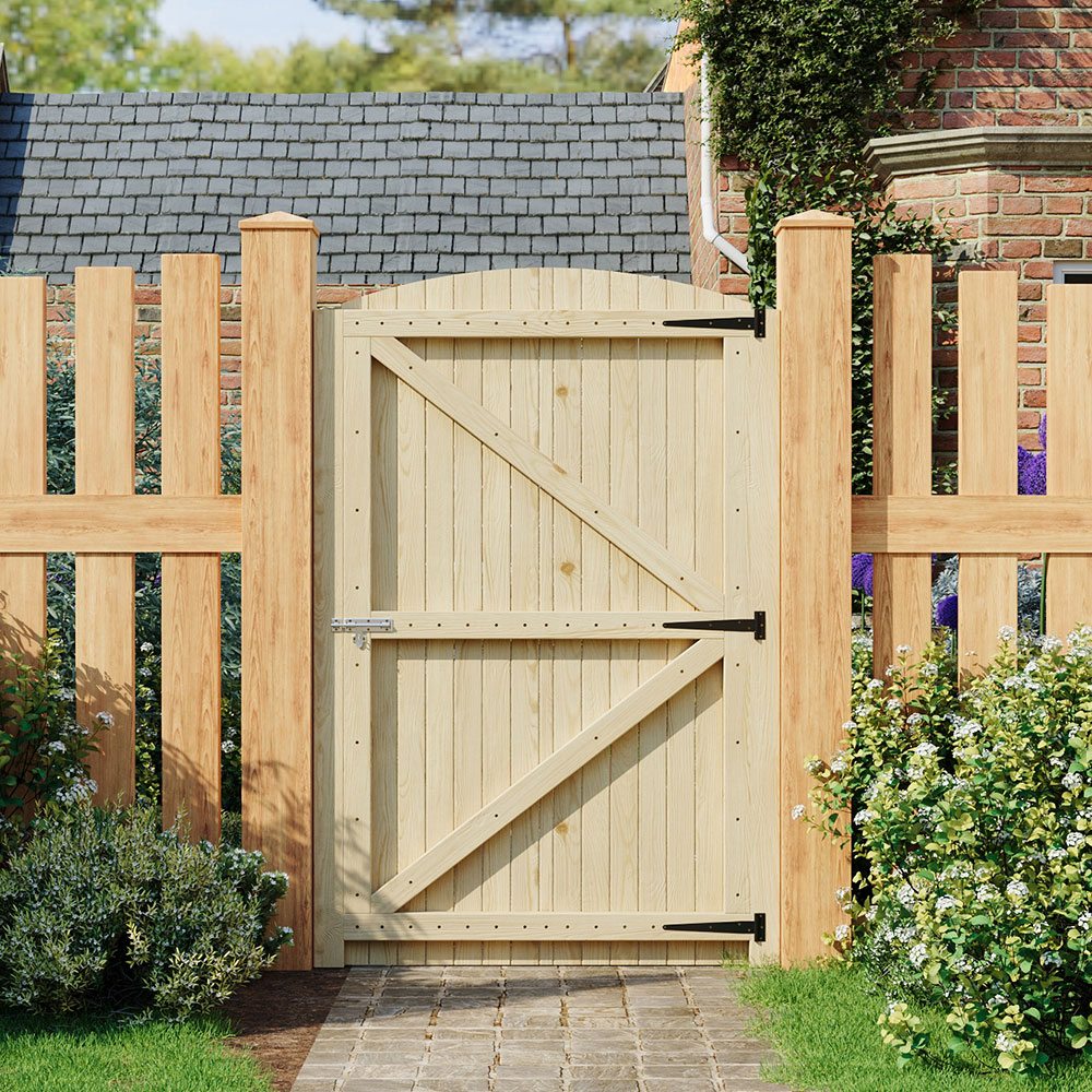 Living and Home Wooden Arch Top Garden Gate with Latch 3.4 x 5.9ft Image 2
