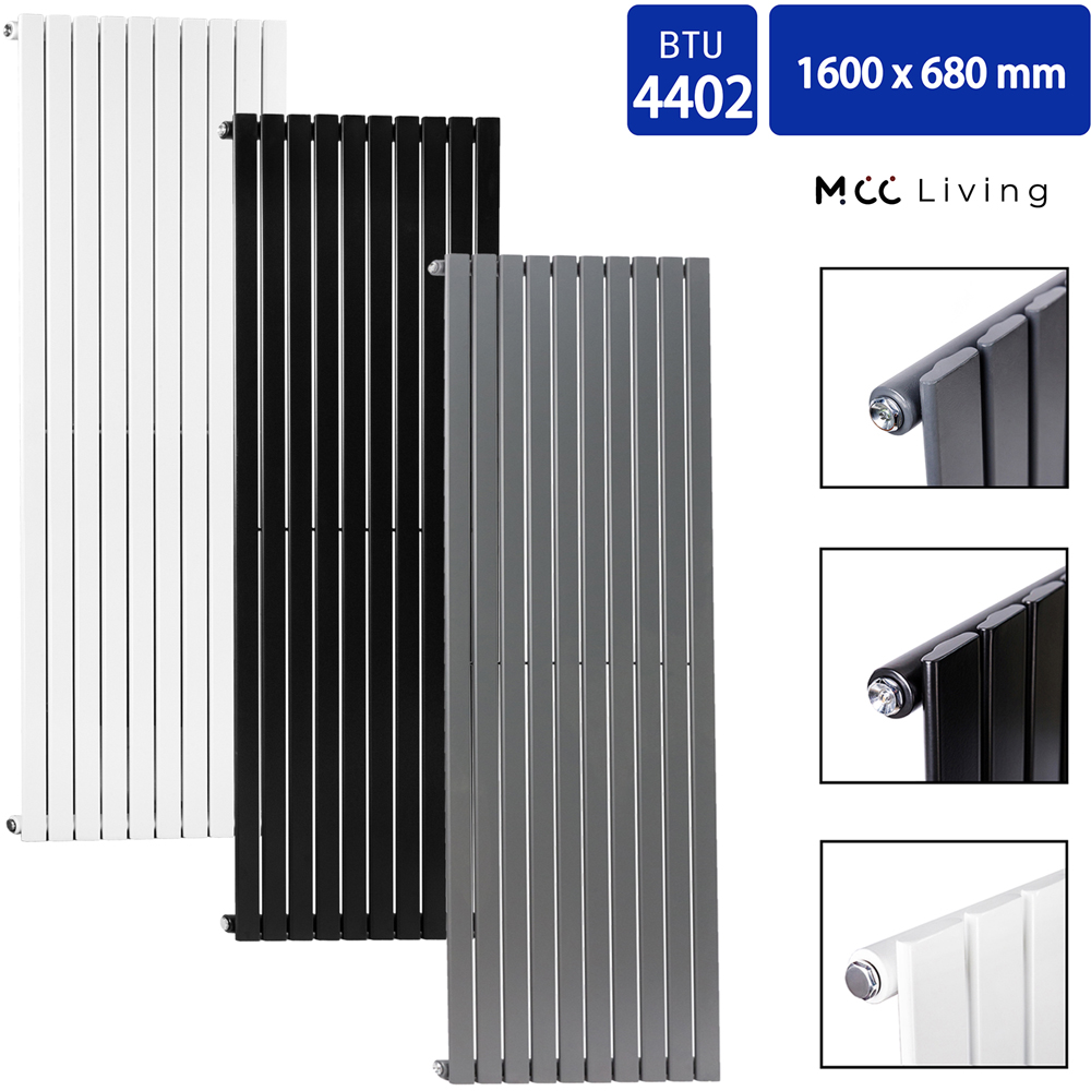 White 4402 BTU Single Flat Panel Vertical Column Radiator 1600 x 680mm Image 4