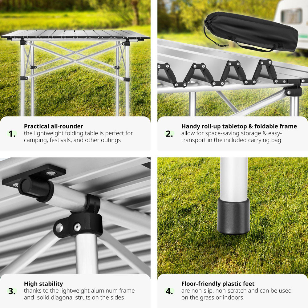 tectake Grey Foldable Camping Table with Transport Bag Image 4