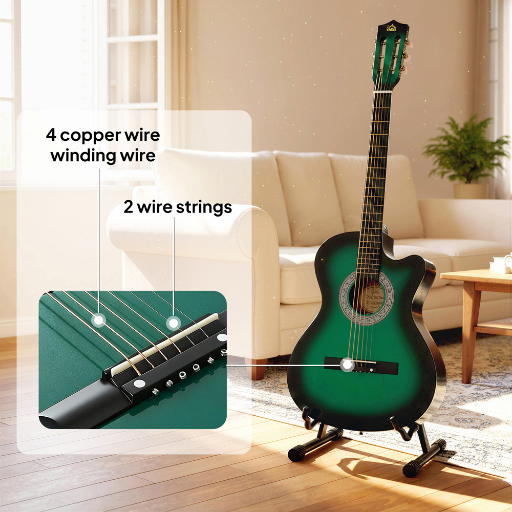 HOMCOM Green Beginner Cutaway Acoustic Electric Guitar Image 7
