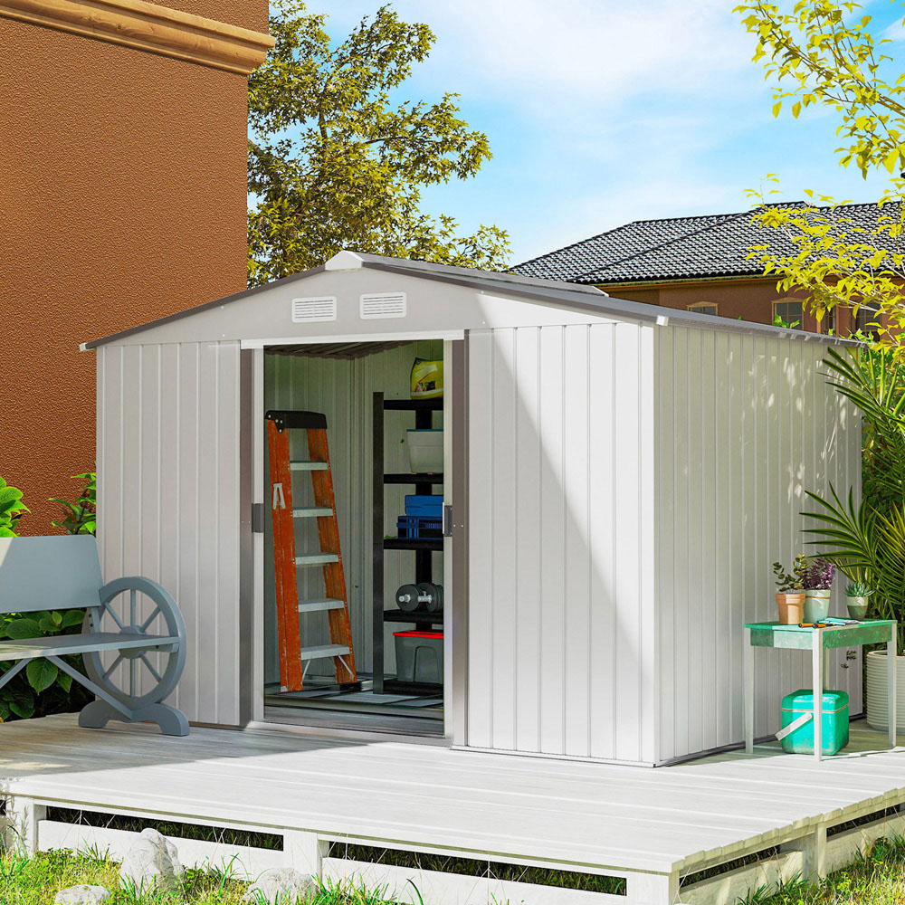Outsunny 9 x 6ft Silver Metal Apex Garden Shed Image 2