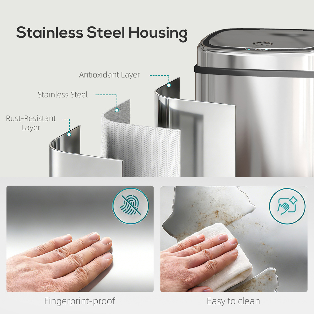HOMCOM Silver Tone Stainless Steel Automatic Sensor Bin 50L Image 8