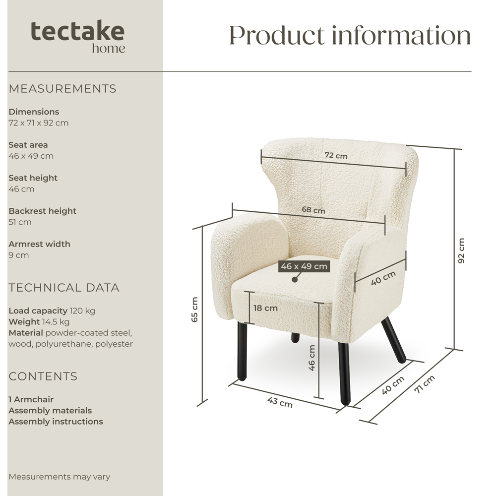 Tectake Vanersborg Padded Boucle Armchair Image 9